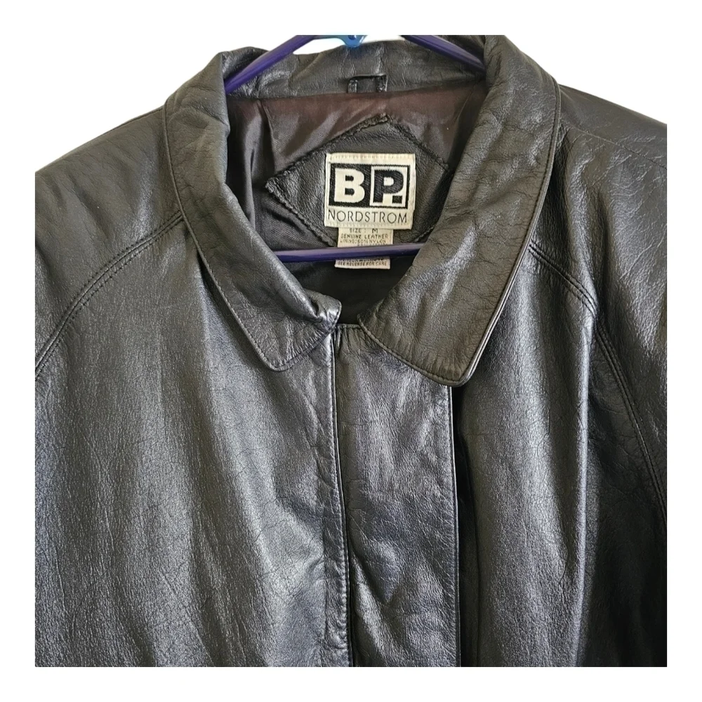 Nordstrom BP. Women's Black Leather Moto Jacket Coat Size Medium - Picture 3 of 14